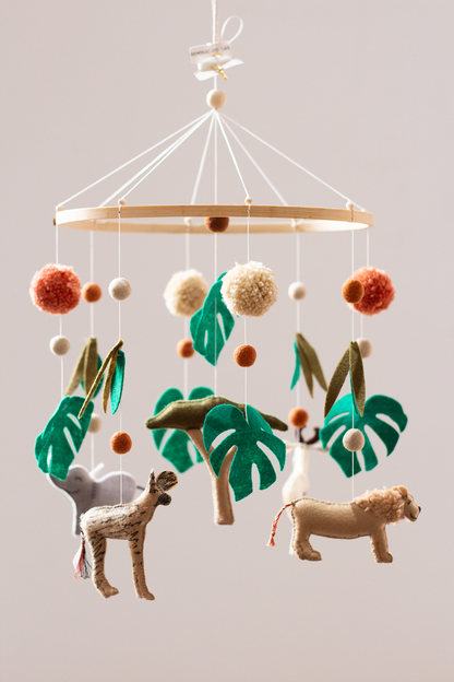 Decorative African animal hanging mobile with Protea and foliage