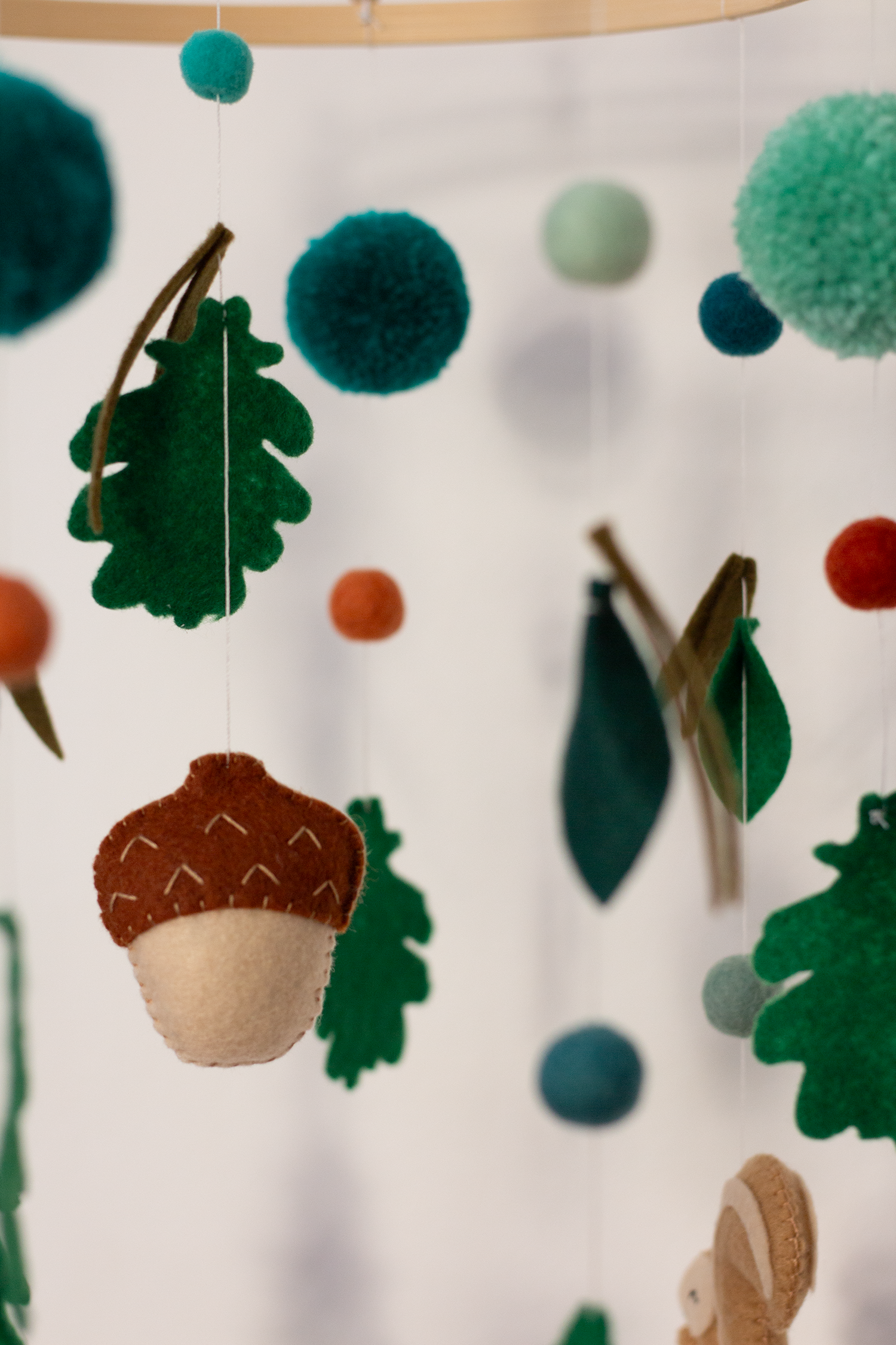 Handmade woodland hanging mobile with forest animals and pine trees