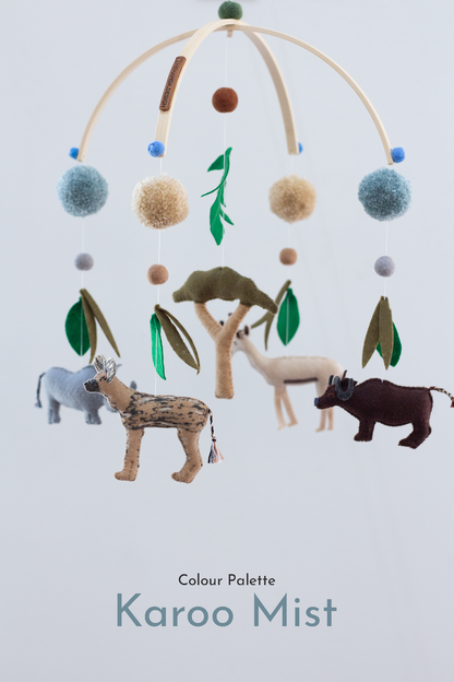 Handmade African Wildlife hanging mobile with King Protea and safari animals