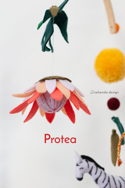 Handmade African Wildlife hanging mobile with Protea