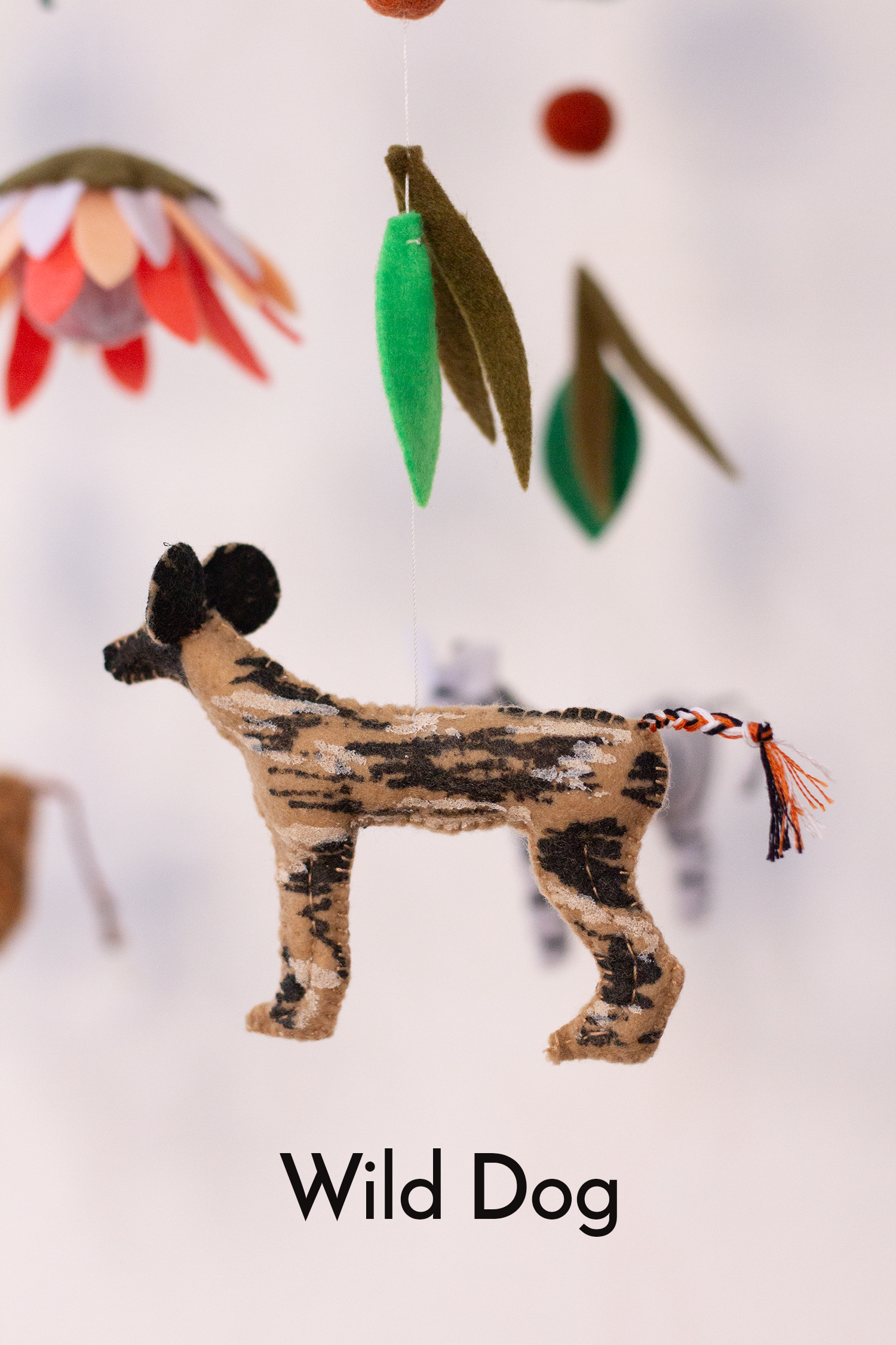 Handmade African Wildlife hanging mobile with Wild Dog