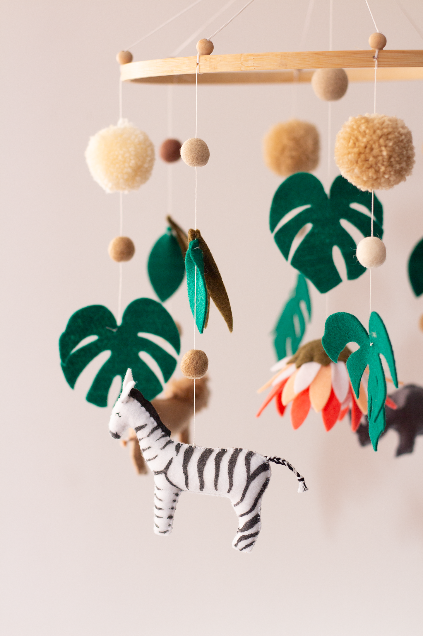 African Wildlife hanging mobile with King Protea flower and safari animals