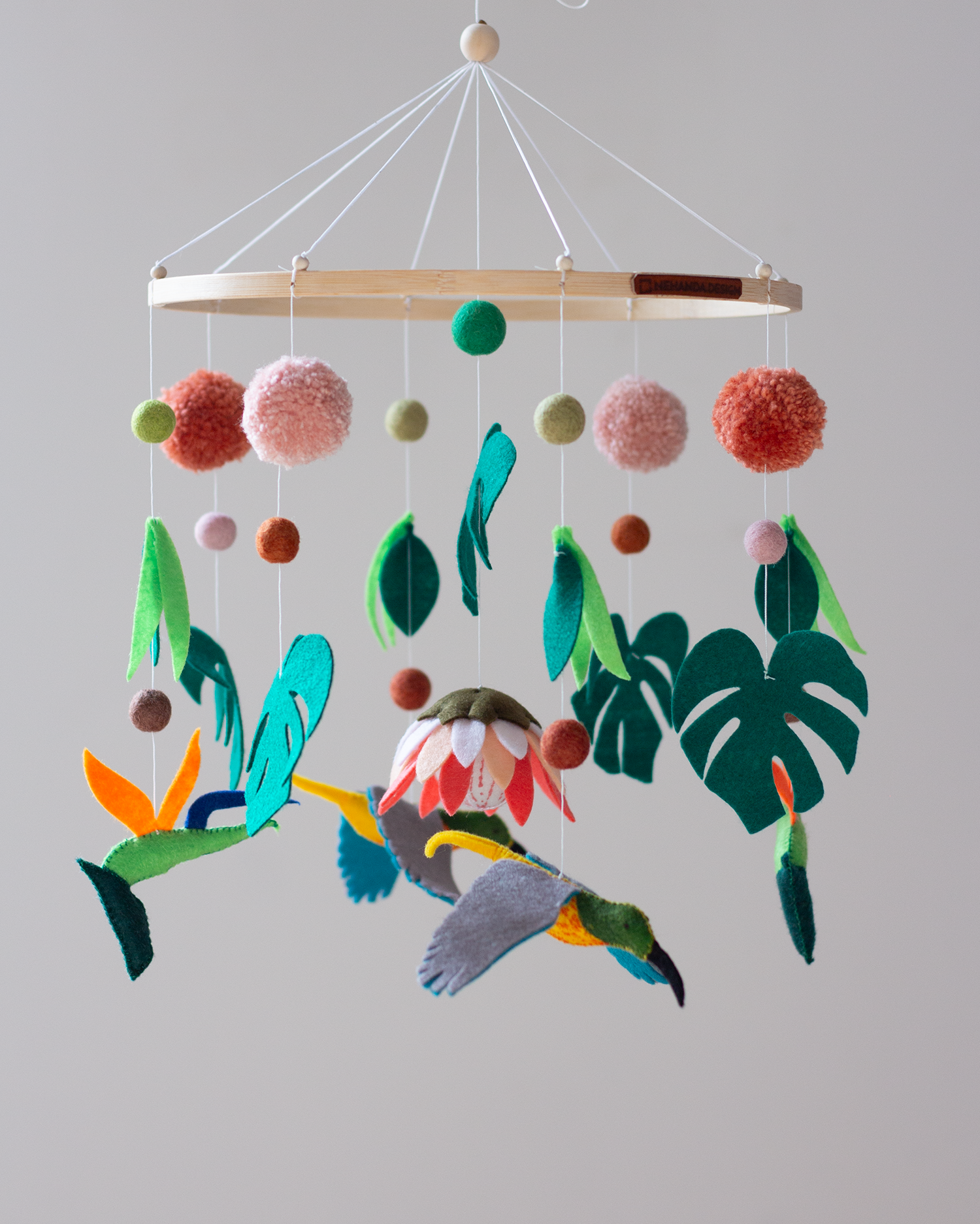 Big Five African Wildlife Classic Hoop Mobile with lion, leopard, elephant, rhino and buffalo, handmade in Cape Town.