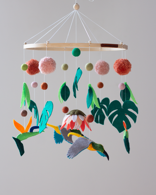Big Five African Wildlife Classic Hoop Mobile with lion, leopard, elephant, rhino and buffalo, handmade in Cape Town.