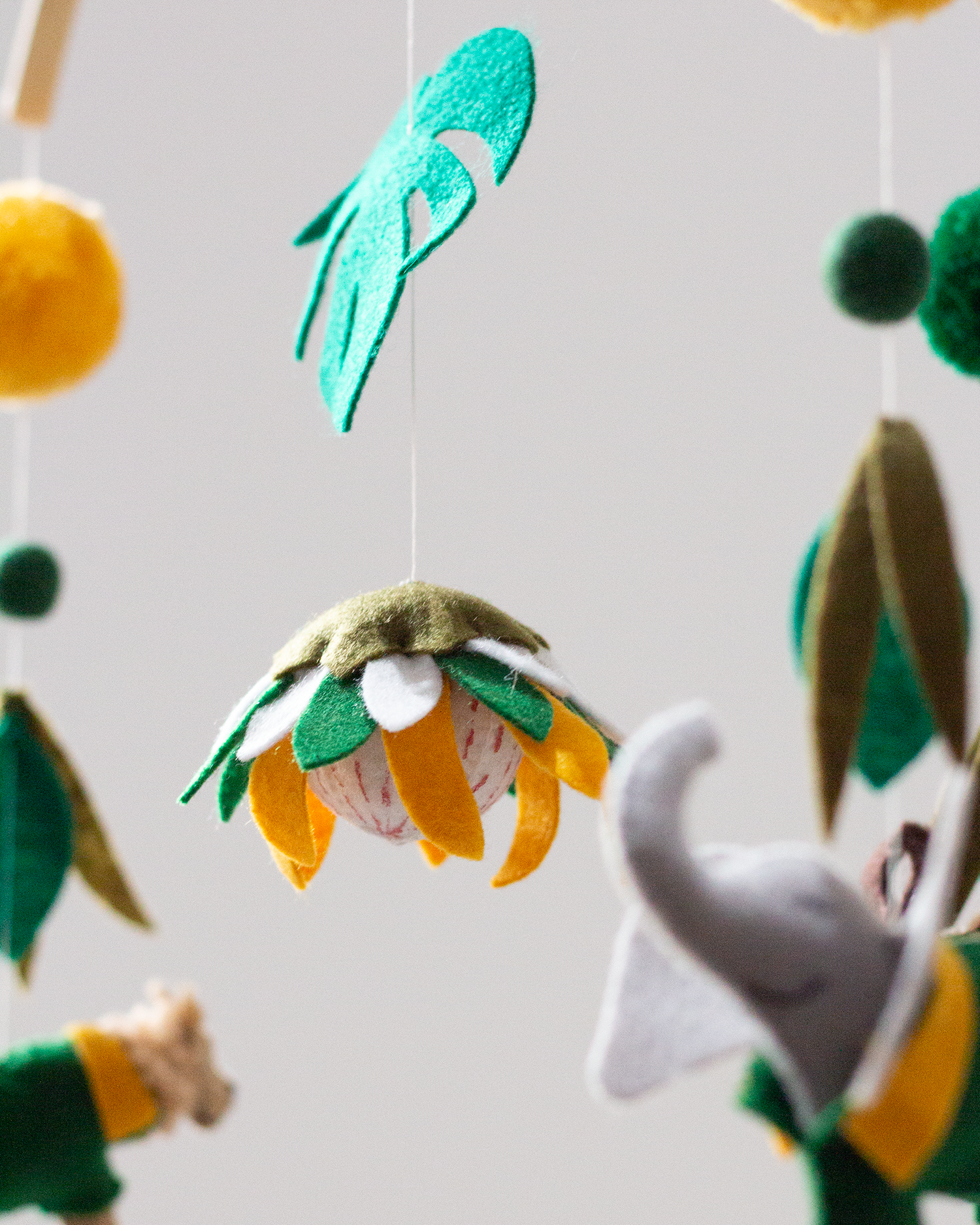 Green and Gold South African wildlife hanging mobile with king protea