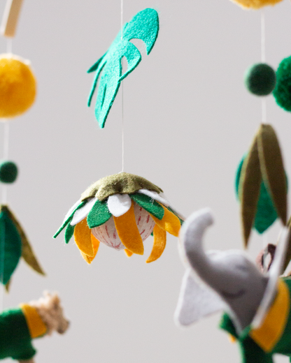 Green and Gold South African wildlife hanging mobile with king protea