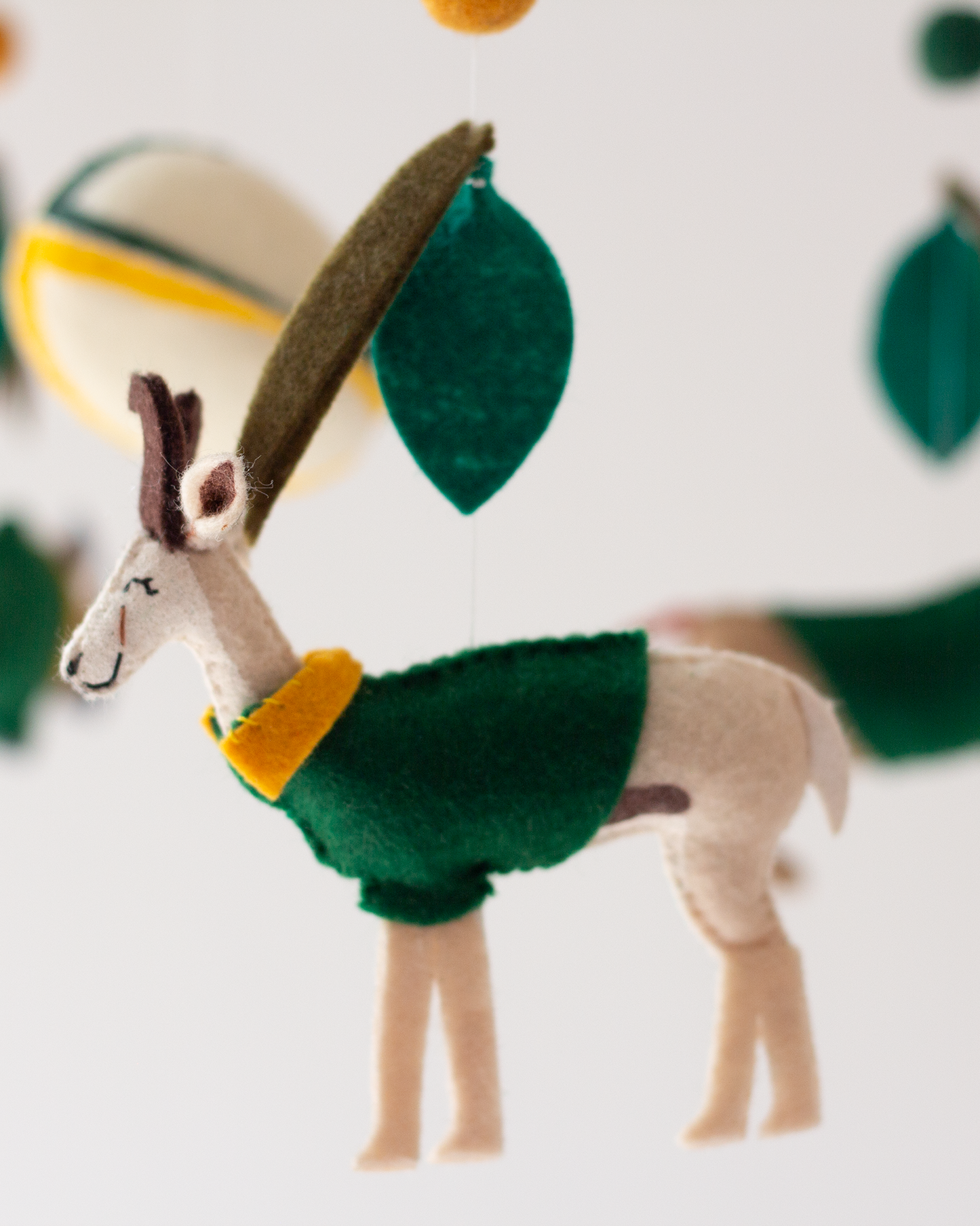 Green and Gold South African wildlife hanging mobile with springboks in supporters jerseys