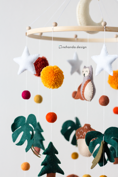 Grand Hoop woodland wildlife hanging mobile with owl and forest animals