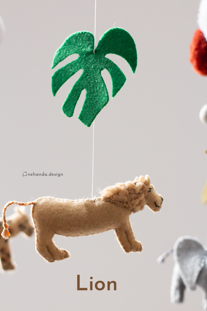 Handcrafted Big Five hanging mobile featuring lion,