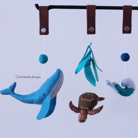 Handmade whale, turtle and ocean felt bag charms
