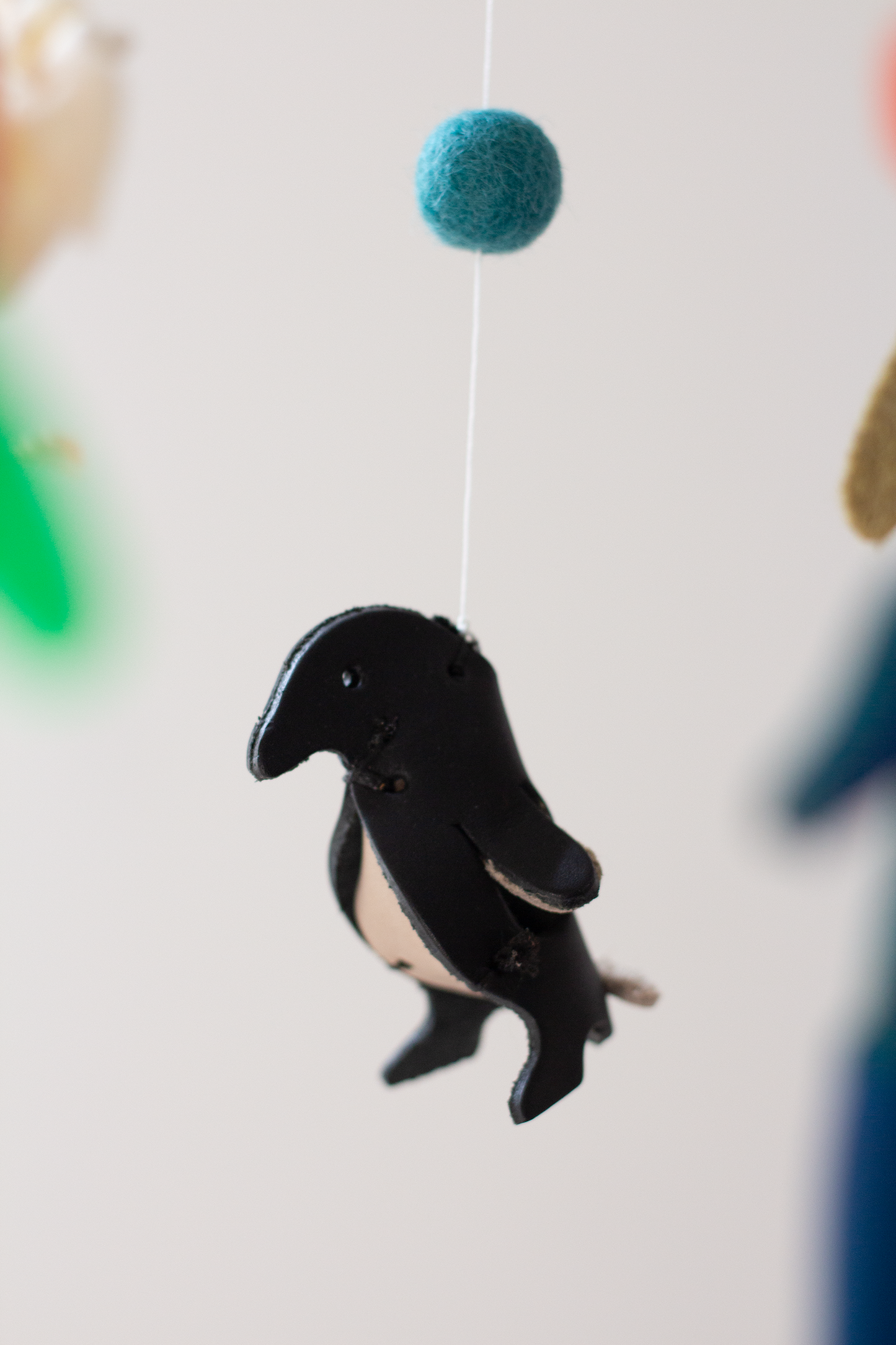 Ocean Life hanging mobile handcrafted with vegetable-tanned leather Penguin