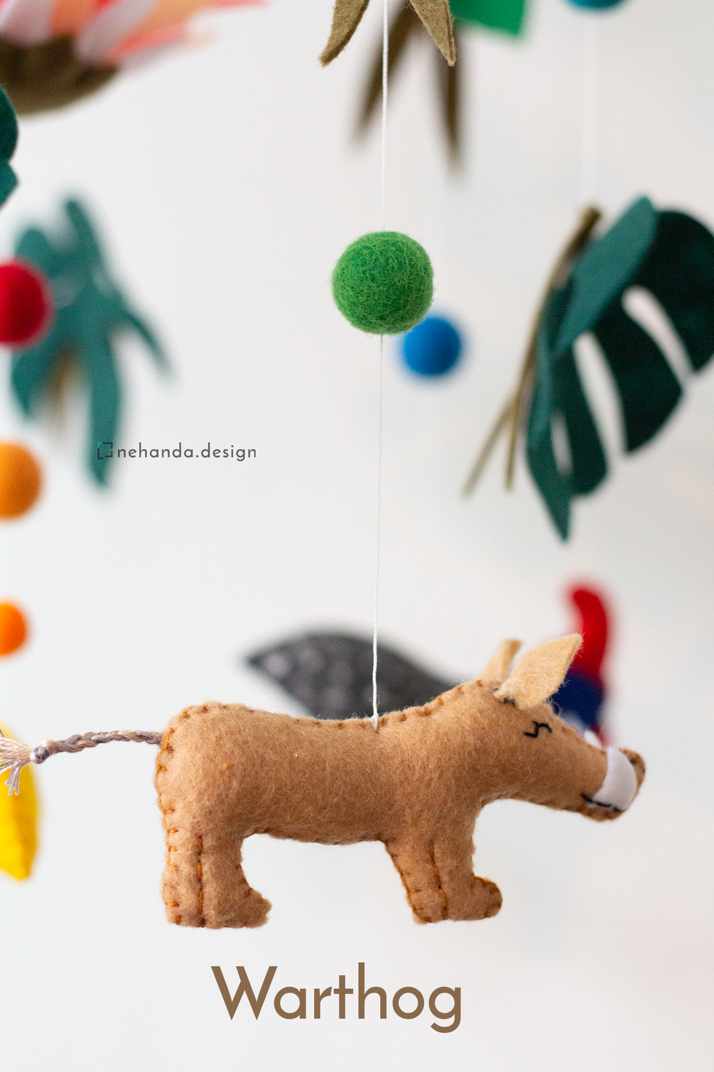 Handmade African Wildlife hanging mobile with Warthog