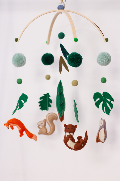 Handmade Woodland Wildlife hanging mobile with pine tree and woodland animals