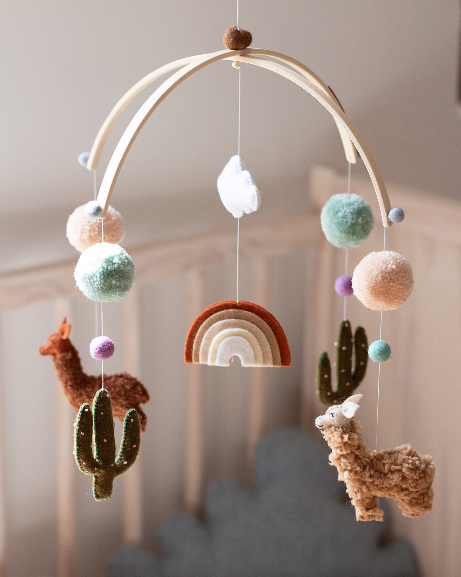 Handmade alpaca hanging mobile inspired by the South American Highlands