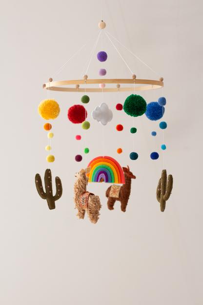 Handmade Woolly Alpaca Hanging Mobile with hand-embroidered alpacas | Classic Hoop Collection by Nehanda Design