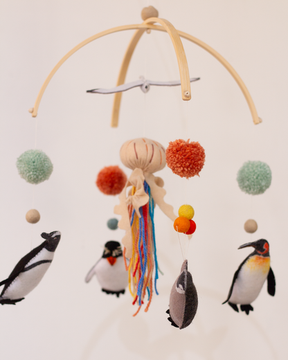 Penguin Party Hanging Mobile | Signature Arch Collection | Handmade in Cape Town