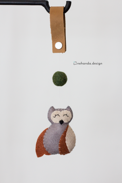 Handmade sleepy owl felt bag charms