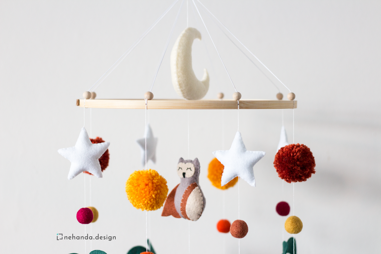 Handmade woodland hanging mobile inspired by forest wildlife - Moon and stars